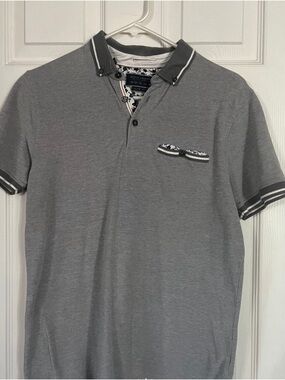Denim & Flower Grey Polo with Contrast Trim and Pocket Detail